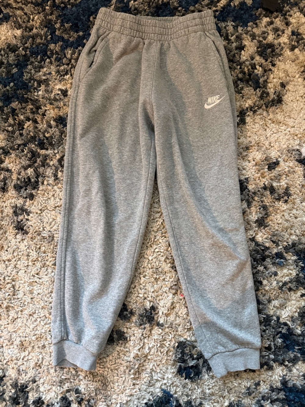 Nike Kids Gray Fleece Joggers with White Swoosh